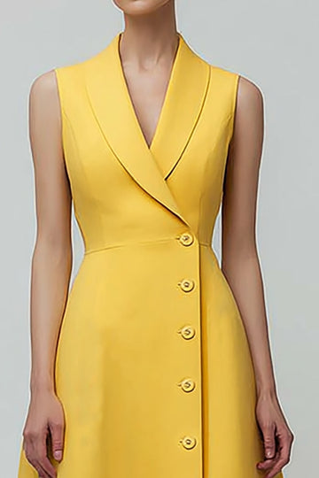 Robe blazer mi-longue jaune à revers châle